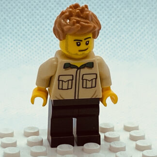 LEGO Minifigure Dad, Stubble, Shirt with Dark Green Collar, Medium Nougat Hair Spiked