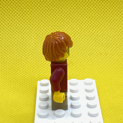 LEGO MinifigureBoy Boy, Glasses, Dark Red Jacket, Dark Orange Hair Tousled with Side Part - Image 4