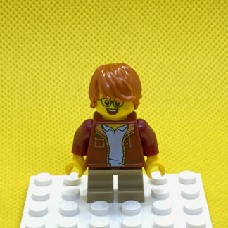 LEGO MinifigureBoy Boy, Glasses, Dark Red Jacket, Dark Orange Hair Tousled with Side Part