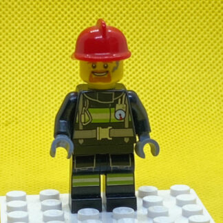 LEGO Fire Man Minifigure - Reflective Stripes with Utility Belt, Red Fire Helmet, Goatee