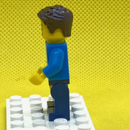 LEGO Man, Green Striped Shirt under Dark Blue Hoodie Minifigure - Image 4