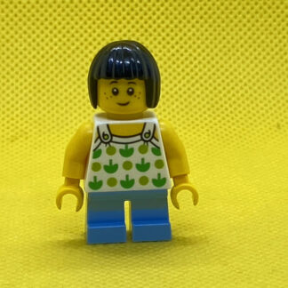 LEGO Child, Halter Top with Green Apples and Lime Spots, Medium Blue Short Legs Minifigure