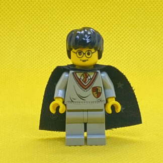 USED LEGO Minifigure Harry Potter, Gryffindor Shield Torso, Light Gray Legs, Black Cape with Stars