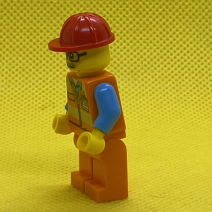 LEGO Minifigure Man with Mustache Orange Safety Vest with Reflective Stripes, Orange Legs, Red Construction Helmet, Glasses - Image 4