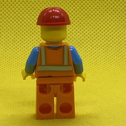 LEGO Minifigure Man with Mustache Orange Safety Vest with Reflective Stripes, Orange Legs, Red Construction Helmet, Glasses - Image 3