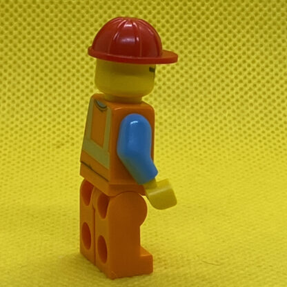 LEGO Minifigure Man with Mustache Orange Safety Vest with Reflective Stripes, Orange Legs, Red Construction Helmet, Glasses - Image 2