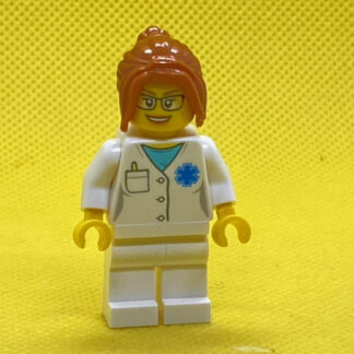 LEGO Minifigure Doctor - EMT Star of Life, White Legs, Dark Orange Hair Ponytail Long with Side Bangs, Glasses