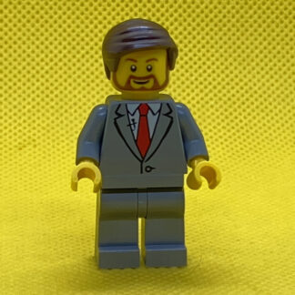 LEGO Minifigure Suit Jacket Buttoned with Red Tie, Dark Bluish Gray Legs, Dark Brown Smooth Hair