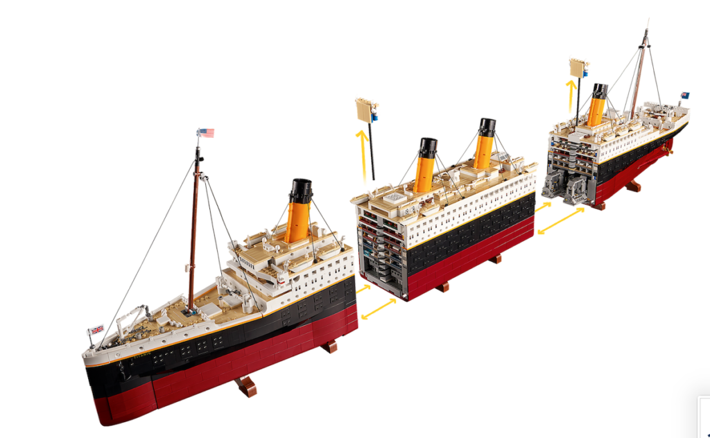 The 3 parts of the LEGO Titanic